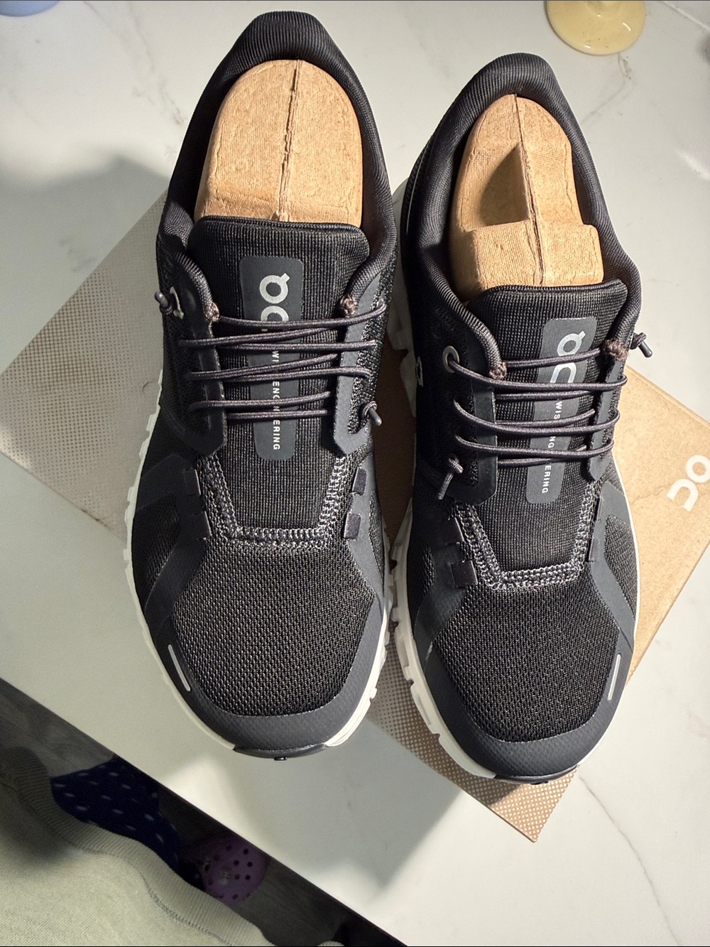 On Running Men's Black & White Cloud-Style Athletic Sneakers - Picture 2 of 6